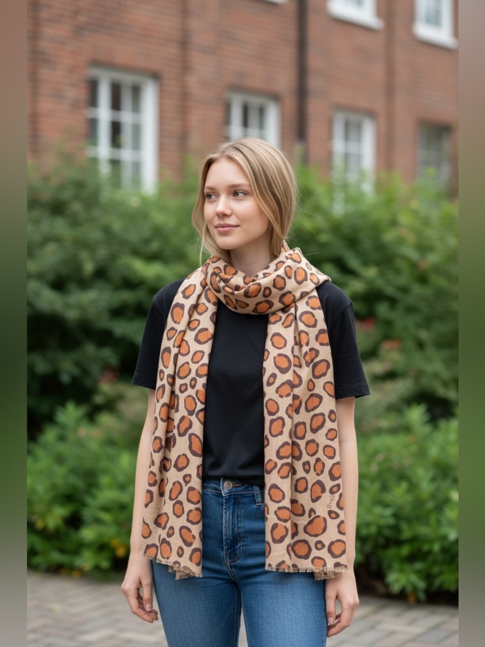 Echo Semi-Sheer Scarf Silk Cheetah Leopard Print 80” Long 24” Wide Echo Logo.